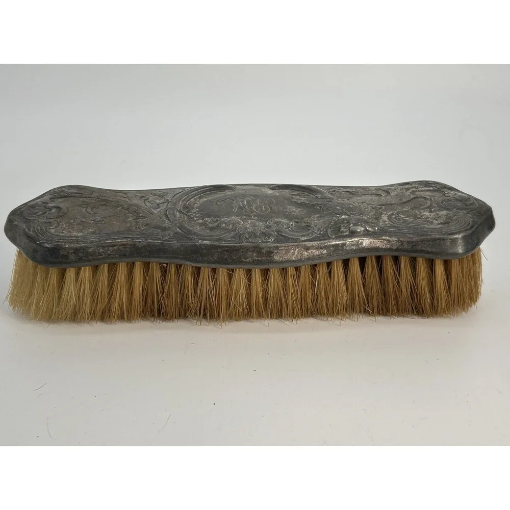 Antique Art Nouveau Silver Vanity Clothes Brush Ornate Repousse Lion Design